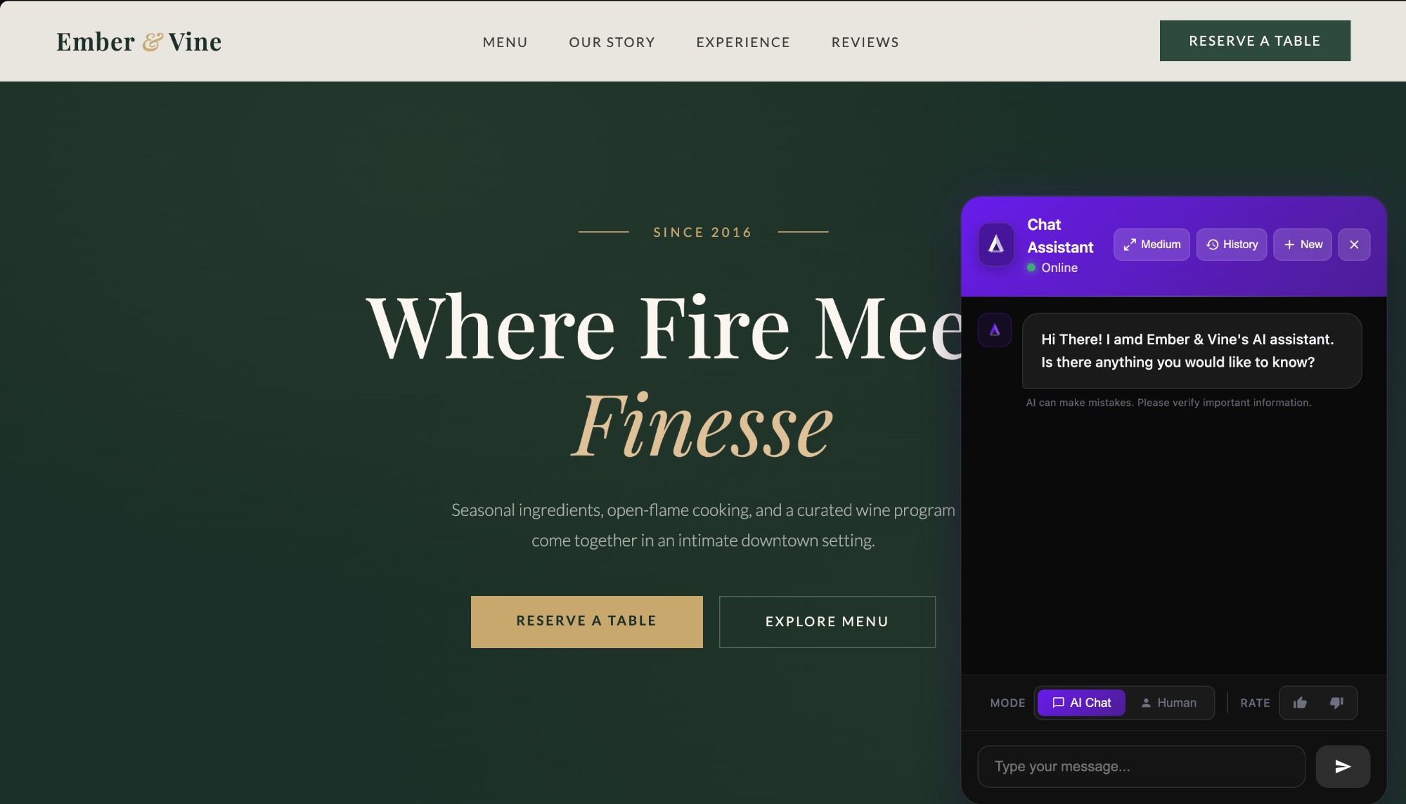 AI Chatbot for Restaurant
